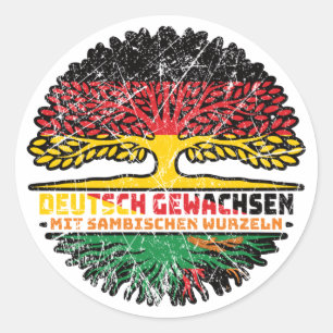 Pegatina Redonda Sambia Sambisch Deutsch Deutschland Baum Wurzel