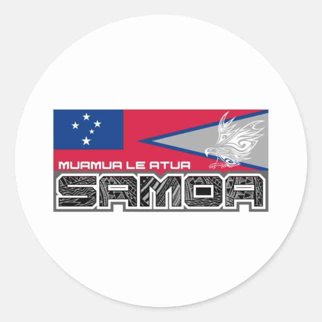 Pegatina Redonda Samoa Muamua Le Atua - Bandera de Samoa Americana/ (Anverso)
