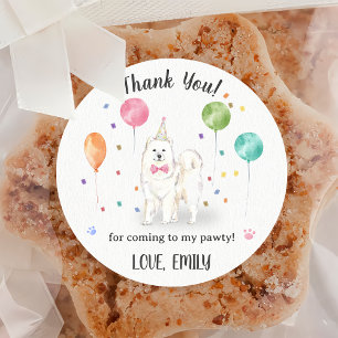 Pegatina Redonda Samoyed Dog Birthday Gracias