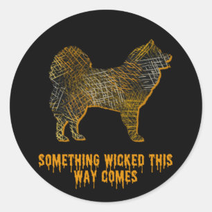 Pegatina Redonda Samoyed Dog Silhouette Fun Halloween