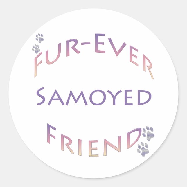 Pegatina Redonda Samoyed Furever Friend (Anverso)