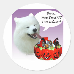 Pegatina Redonda Samoyed Halloween Candy