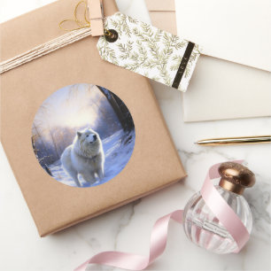 Pegatina Redonda Samoyed Let It Snow Navidades