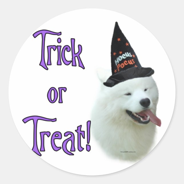 Pegatina Redonda Samoyed Trick (Anverso)