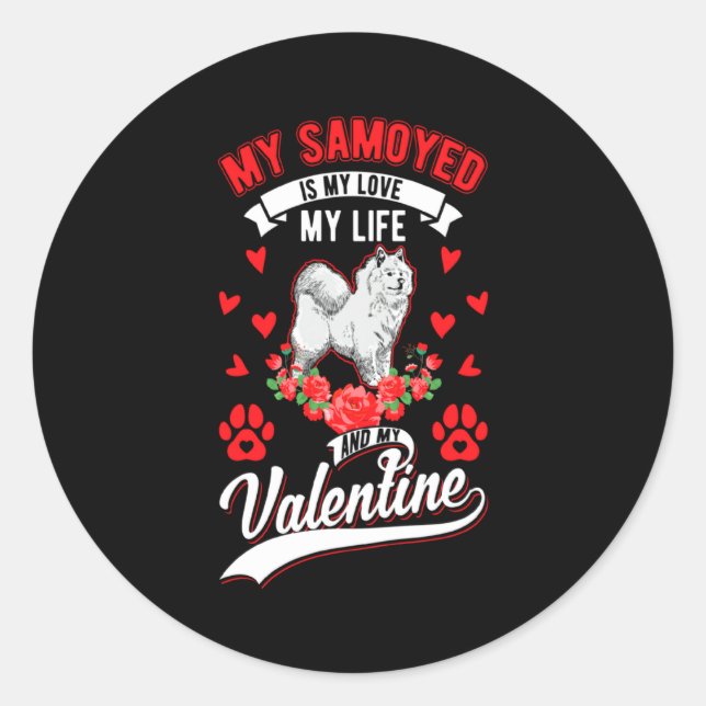 Pegatina Redonda Samoyed Valentines Day Samoyed 1  (Anverso)