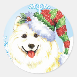 Pegatina Redonda Samoyedo feliz de Howlidays