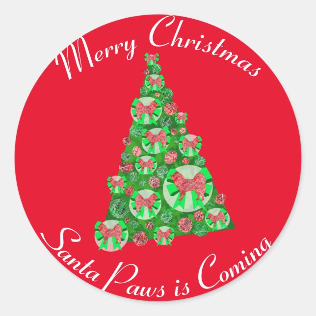 Pegatina Redonda Samoymy Perro Silhouette Árbol de Navidad Rojo (Anverso)