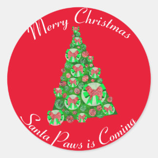 Pegatina Redonda Samoymy Perro Silhouette Árbol de Navidad Rojo