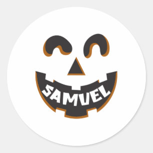 Pegatina Redonda Samuel Jack O' Lantern Pumpkin niños Personalizado