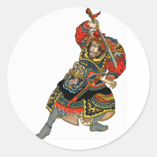Pegatina Redonda Samurai dibujando su espada