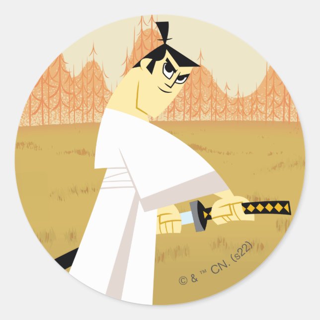 Pegatina Redonda Samurai Jack Drawing Sword (Anverso)