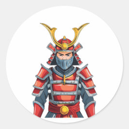 Pegatina Redonda samurái japonés
