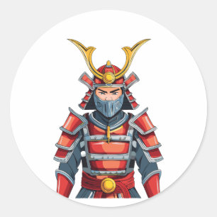 Pegatina Redonda samurái japonés