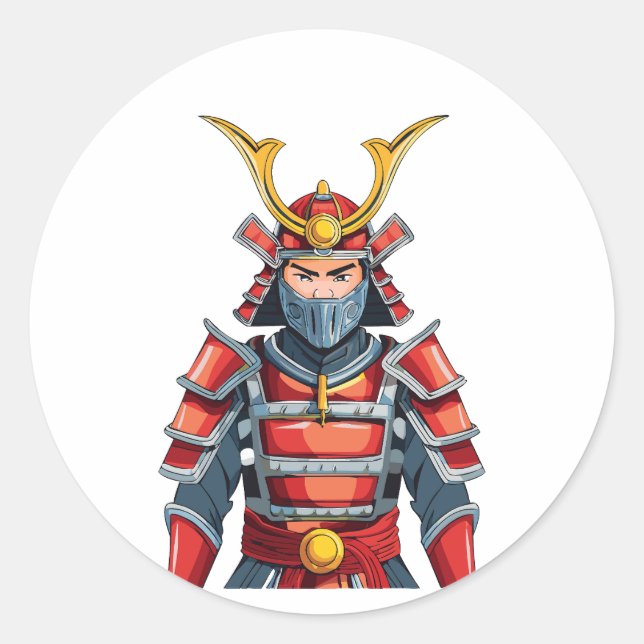 Pegatina Redonda samurái japonés (Anverso)