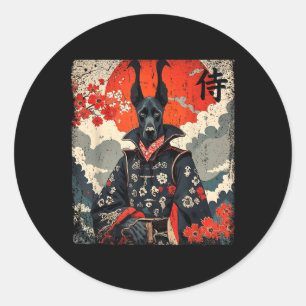 Pegatina Redonda Samurai Japonés Gran Dane Tattoo Kawaii Ukiyo-e