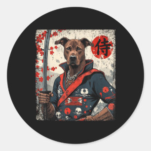 Pegatina Redonda Samurai japonés Pitbull Tattoo Kawaii Ukiyo-e Nin
