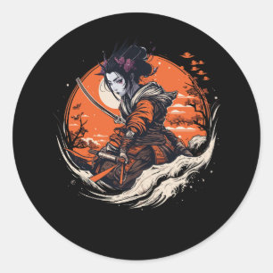 Pegatina Redonda Samurai japonesa Anime Otaku Vaporwave Japon