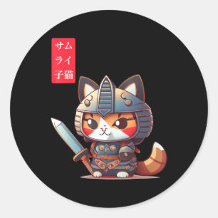 Pegatina Redonda Samurai Kitten Kawaii Arte Japonés para Anime Love
