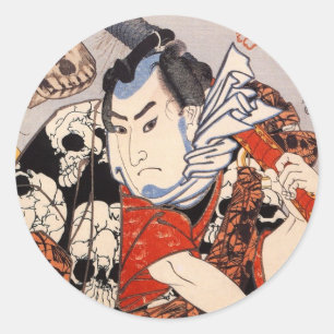 Pegatina Redonda Samurai lleva un patrón de cráneo