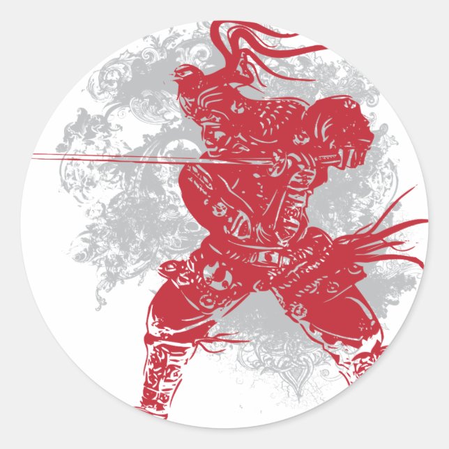 Pegatina Redonda Samurai Pose (Anverso)