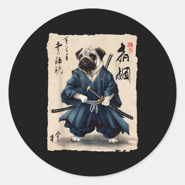 Pegatina Redonda Samurai Pug Japanese Anime Dog Pug Lover Funny For (Anverso)