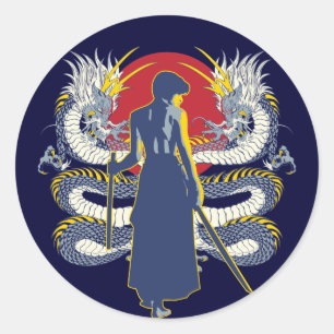 Pegatina Redonda Samurai siete
