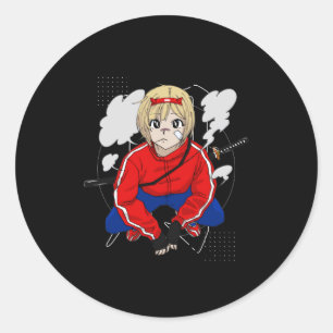 Pegatina Redonda Samurai Urbano - Hinchas Chicas Anime Samurai