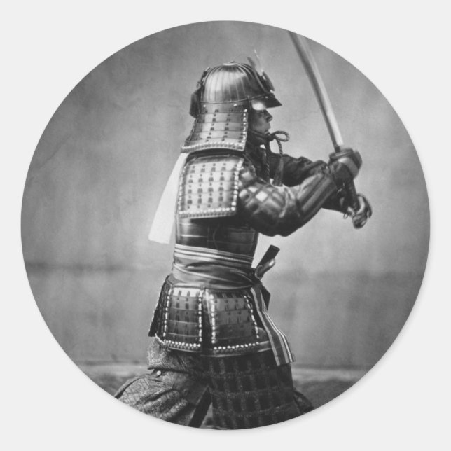 Pegatina Redonda Samurai vintage con espada y daga (Anverso)