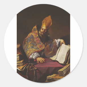 Pegatina Redonda San Ambrosio Padre de la Iglesia Católica