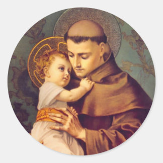 Pegatina Redonda San Antonio de Padua con el Niño Jesús