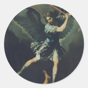 Pegatina Redonda San Arcángel Miguel derrota al diablo