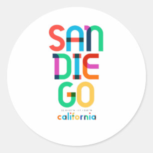 Pegatina Redonda San Diego California Mid Century, Arte Pop,