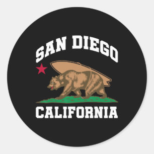 Pegatina Redonda San Diego California Oso Surfing Surfista