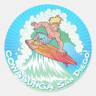 Pegatina Redonda San Diego Surfer