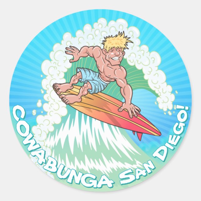 Pegatina Redonda San Diego Surfer (Anverso)