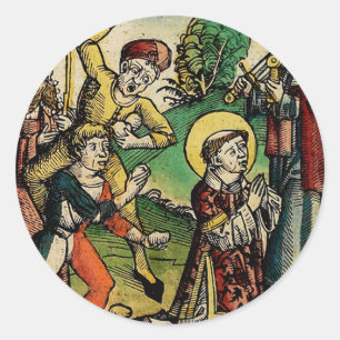 Pegatina Redonda San Esteban el Protomártir Iconografía del Arte Fi