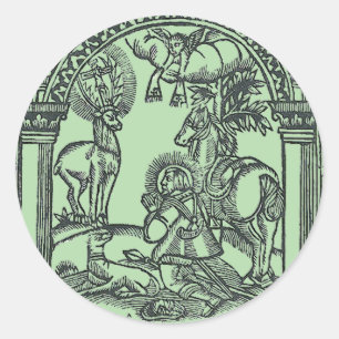 Pegatina Redonda San Eustaquio ve a Jesucristo