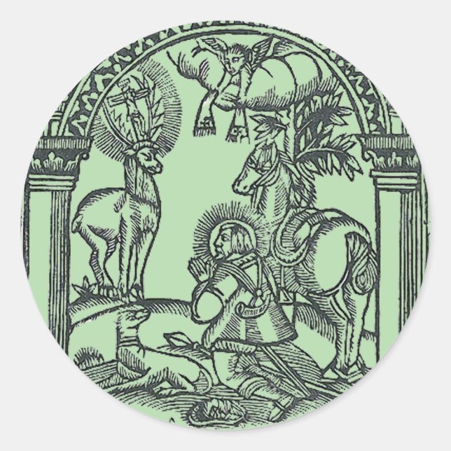 Pegatina Redonda San Eustaquio ve a Jesucristo (Anverso)