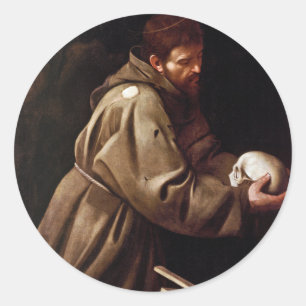 Pegatina Redonda San Francisco en el rezo - Caravaggio
