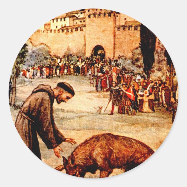 Pegatina Redonda San Francisco y el lobo (Anverso)