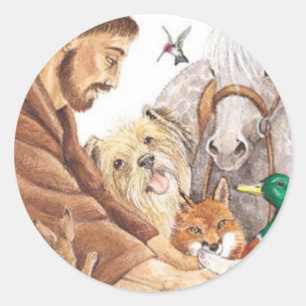 Pegatina Redonda San Francisco y los animales, gorra, clavija, cade