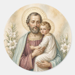 Pegatina Redonda San José Niño Jesús Devocional Católico Antiguo