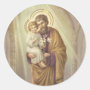 Pegatina Redonda San José, Niño Jesús, Lily Vintage