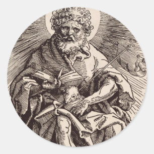 Pegatina Redonda San Juan Bautista sosteniendo el Cordero 