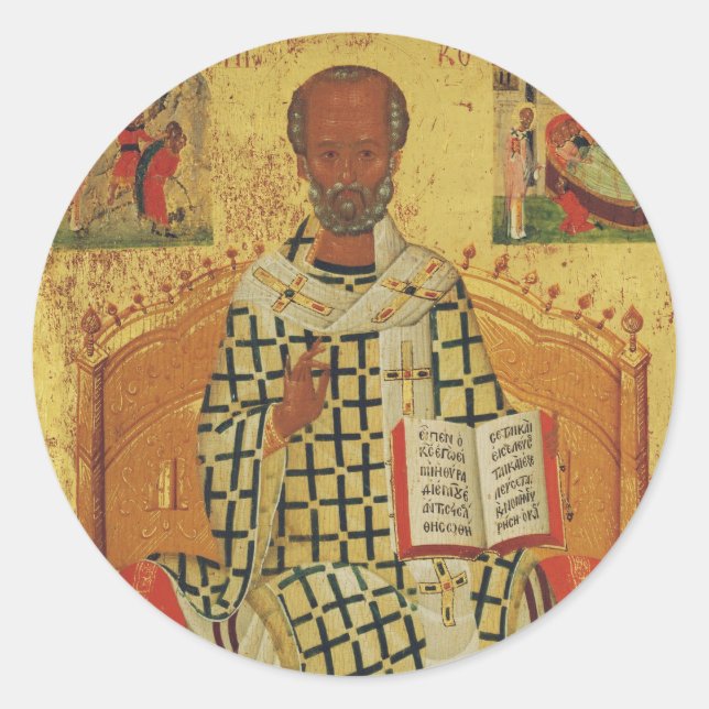 Pegatina Redonda San Nicolás de Myra Icono Ortodoxo (Anverso)