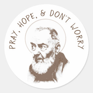 Pegatina Redonda San Padre Pío Capuchin Brown