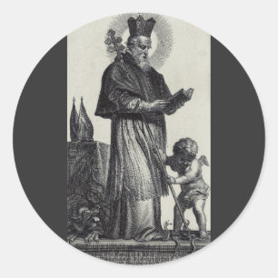 Pegatina Redonda San Patrick Bishop y el confesor