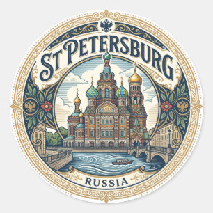 Pegatina Redonda San Petersburgo Rusia