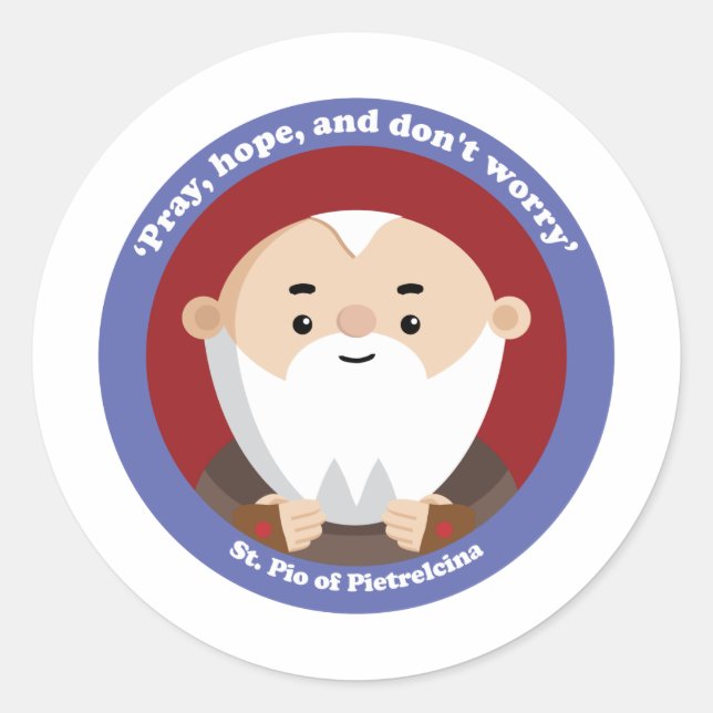 Pegatina Redonda San Pío de Pietrelcina (Anverso)
