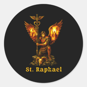 Pegatina Redonda San Rafael Arcángel Arte Cristiano Fe
